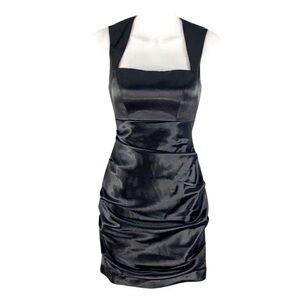 Hailey Logan by Adrianna Papell black satin dress S12